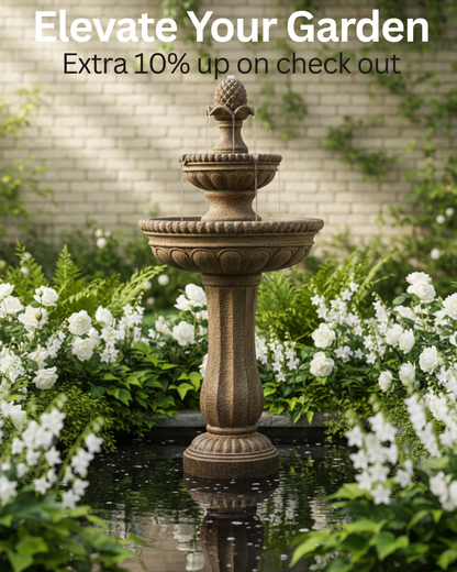 Solar Fountain 39" Tall - Sandstone 2-Tier Solar Water Fountain – Classic Outdoor Feature with Solar Panel & Pump