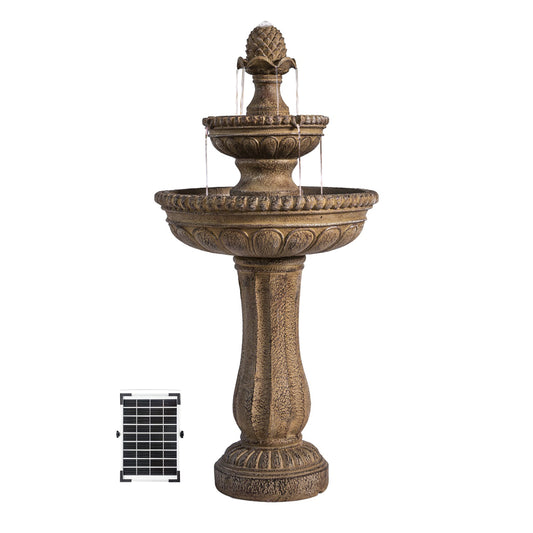 Solar Fountain 39" Tall - Sandstone 2-Tier Solar Water Fountain – Classic Outdoor Feature with Solar Panel & Pump