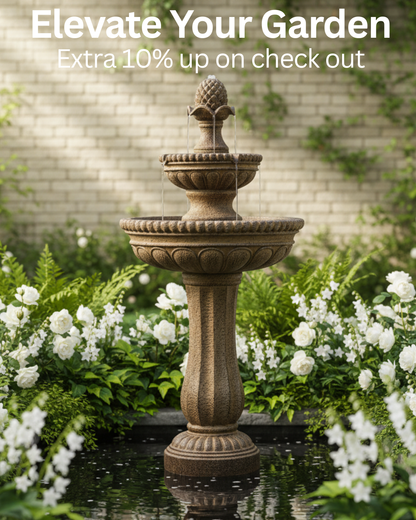 Solar Fountain 39" Tall - Sandstone 2-Tier Solar Water Fountain – Classic Outdoor Feature with Solar Panel & Pump