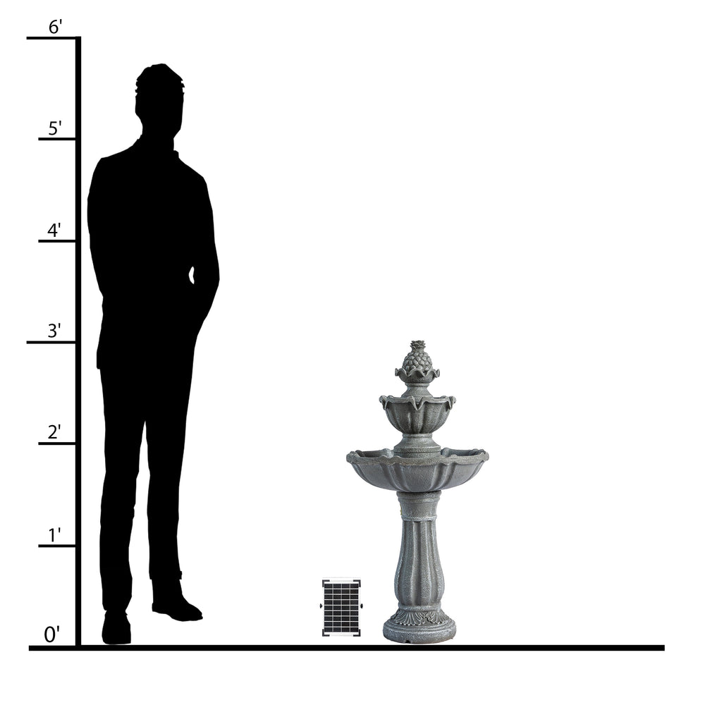 Slate Cascade — 36" Grey Solar Water Fountain solar panel and pump feature diagram