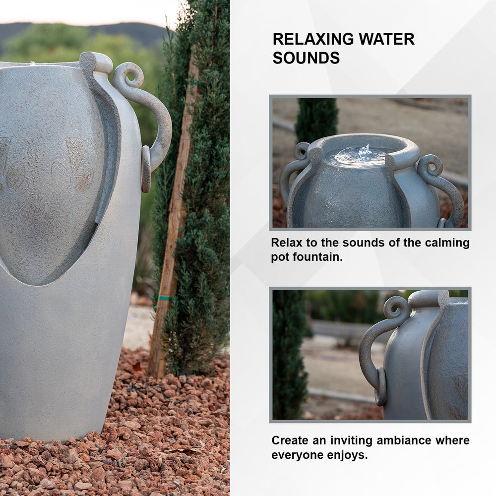 Amphora Reverie — 34" Solar Pot Fountain, Gray