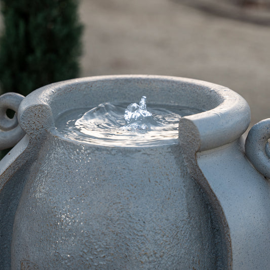 34" Solar Pot Fountain, Amphora-Inspired Design, Outdoor Water Fountain, Polyresin, Gray