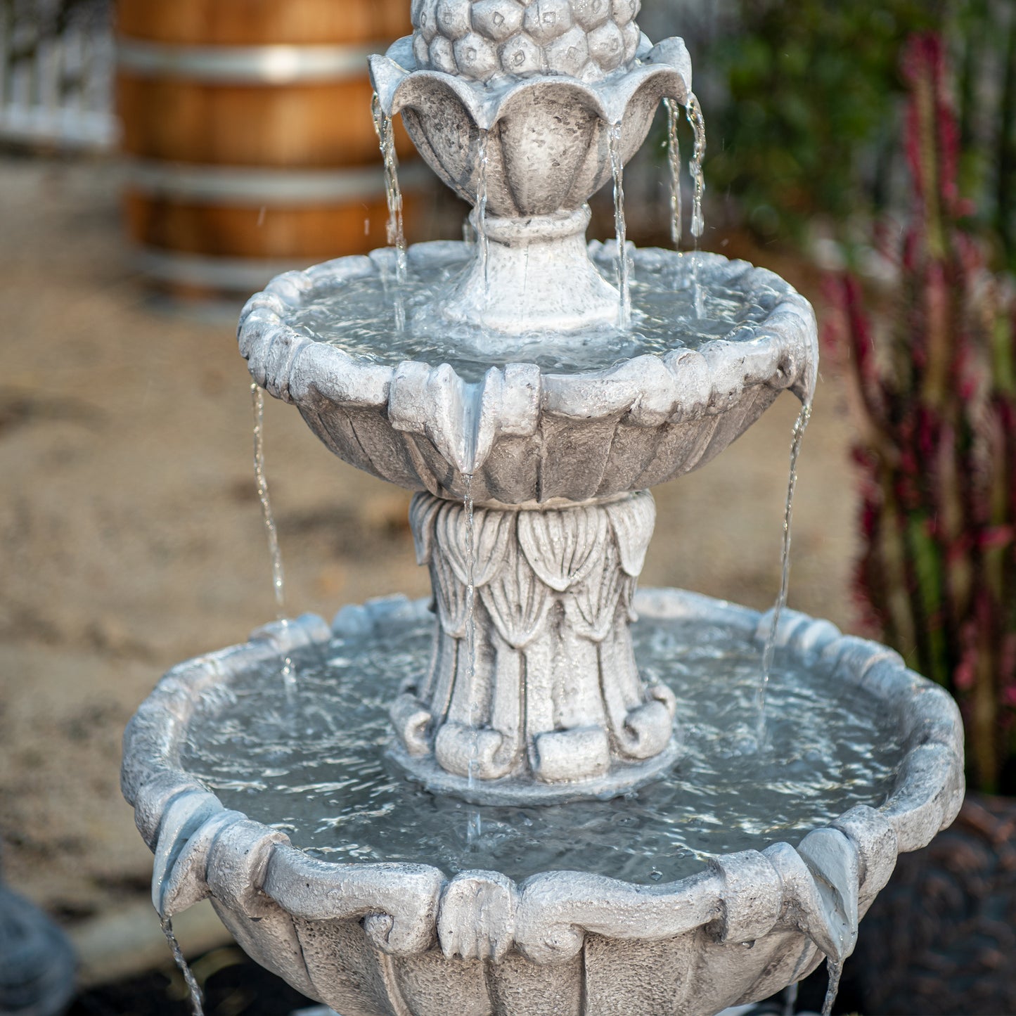 58.3" 3-Tier Outdoor Freestanding Water Fountain, Classic Leaf Design, Gray Resin, Large Bird Bath with Pump