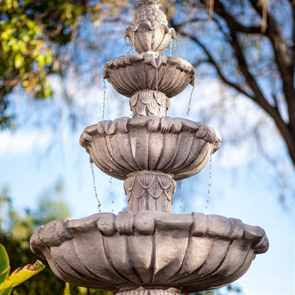 58.3" 3-Tier Outdoor Freestanding Water Fountain, Classic Leaf Design, Gray Resin, Large Bird Bath with Pump