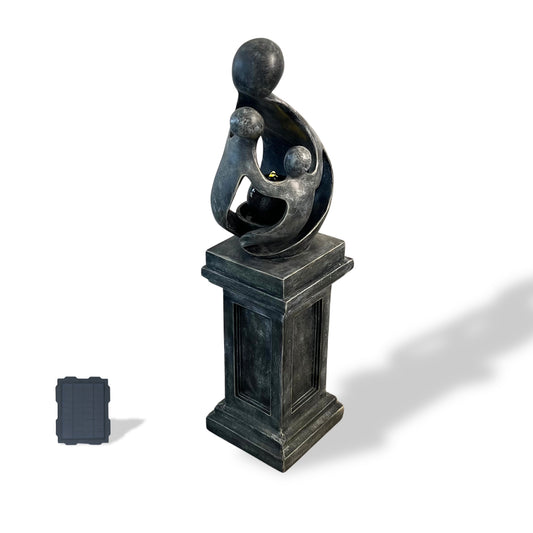 Sculptural Resin Fountain with Pedestal Base and LED Lights – Indoor/Outdoor Modern Water Feature