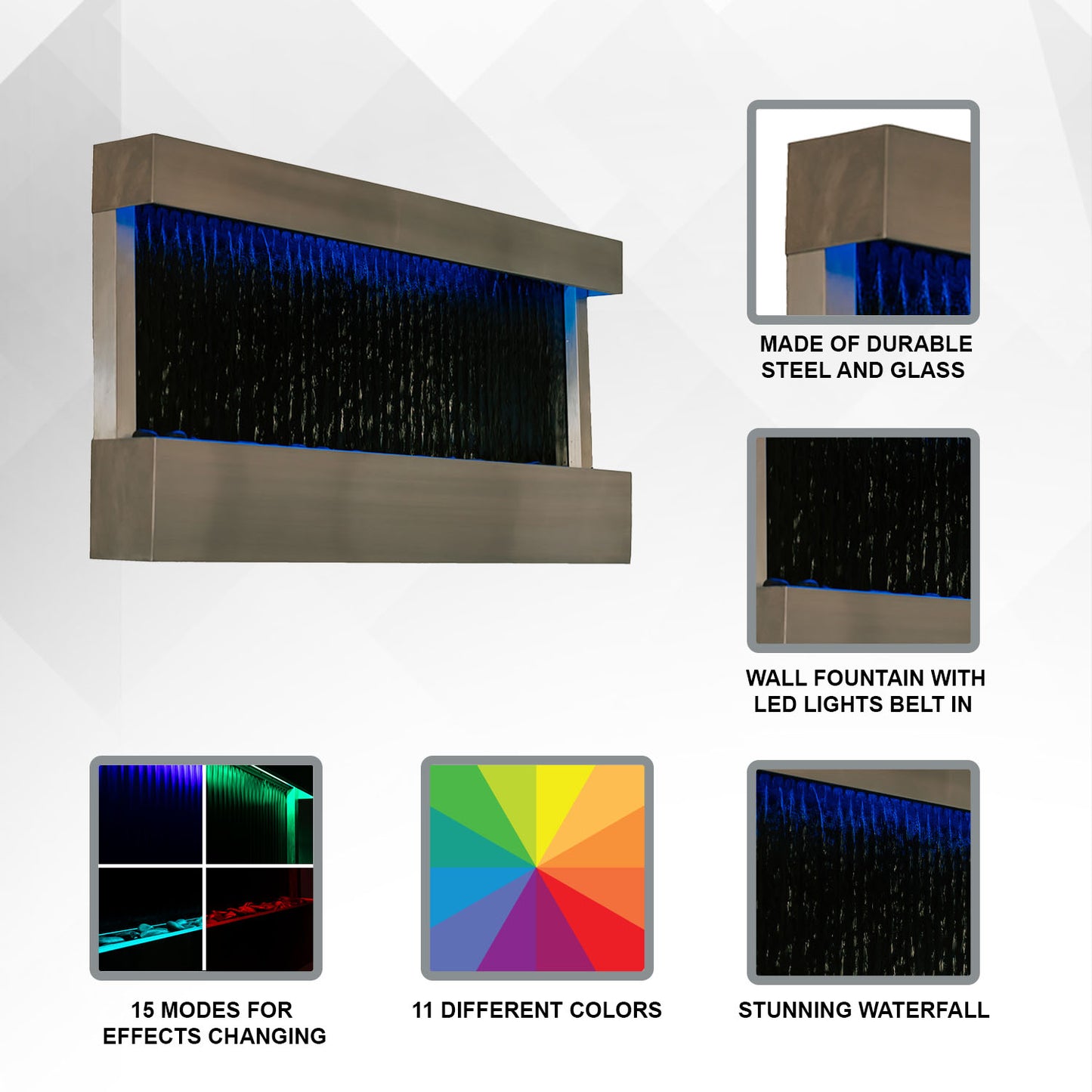 47" Indoor Wall-Mounted Mirror Waterfall Fountain