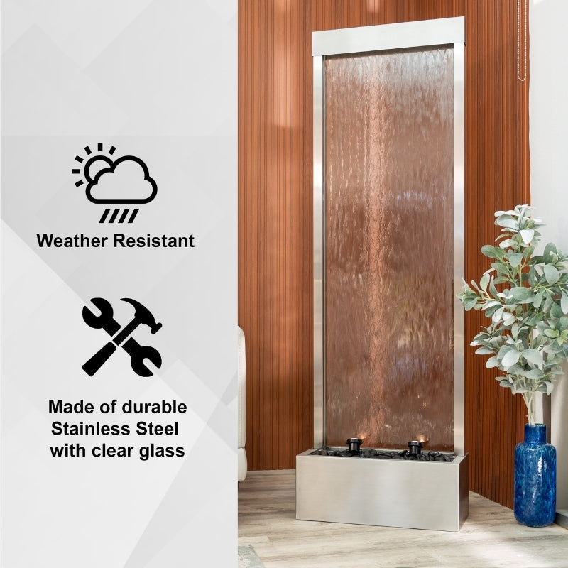 Mirror Horizon — 68" Stainless Steel Mirror Fountain pump and features diagram