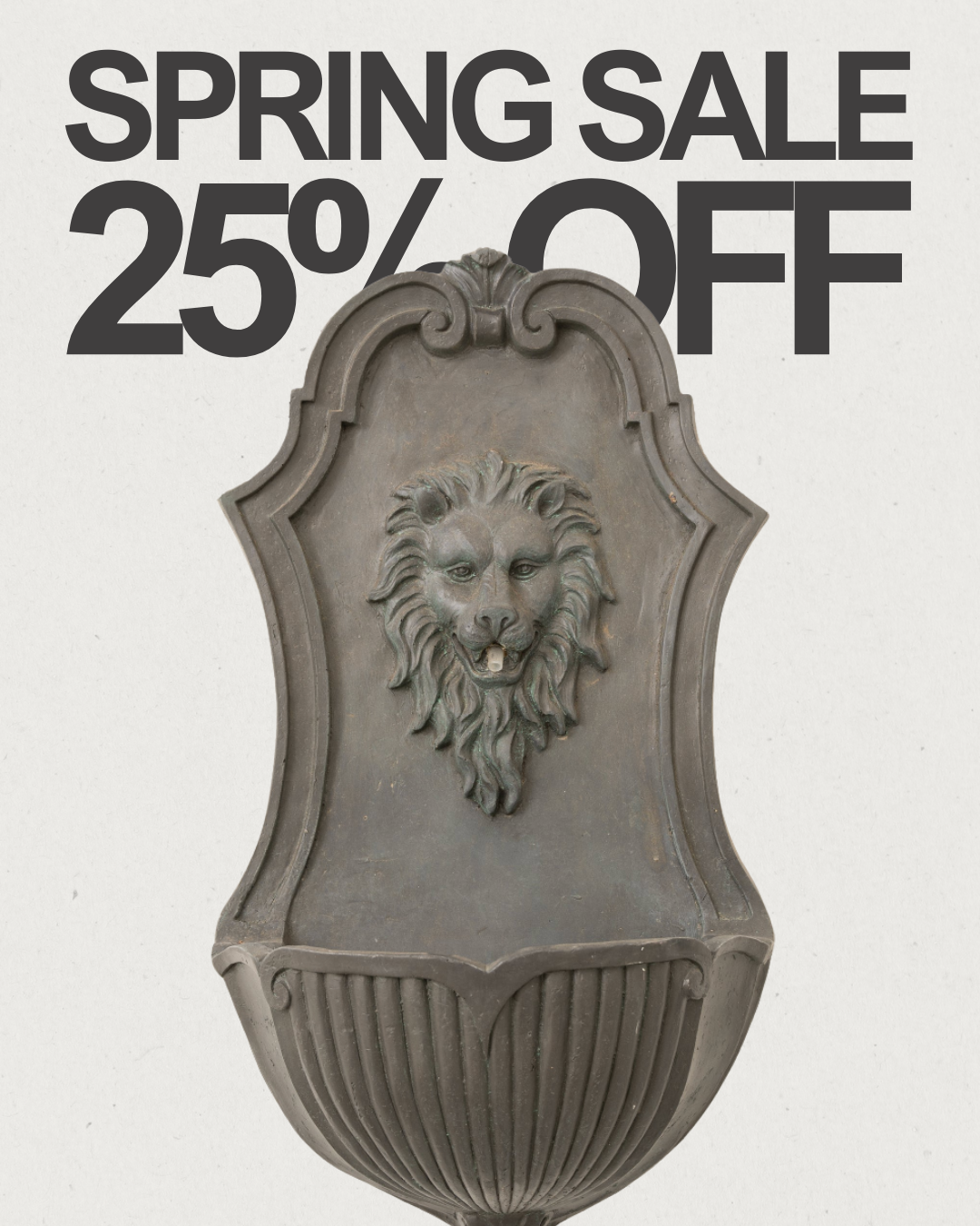 26" Solar-Powered Wall-Mounted Lion Head Fountain, Resin, Outdoor, Gray