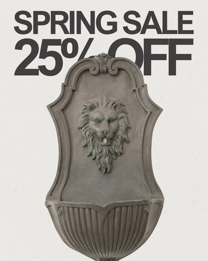 26" Solar-Powered Wall-Mounted Lion Head Fountain, Resin, Outdoor, Gray