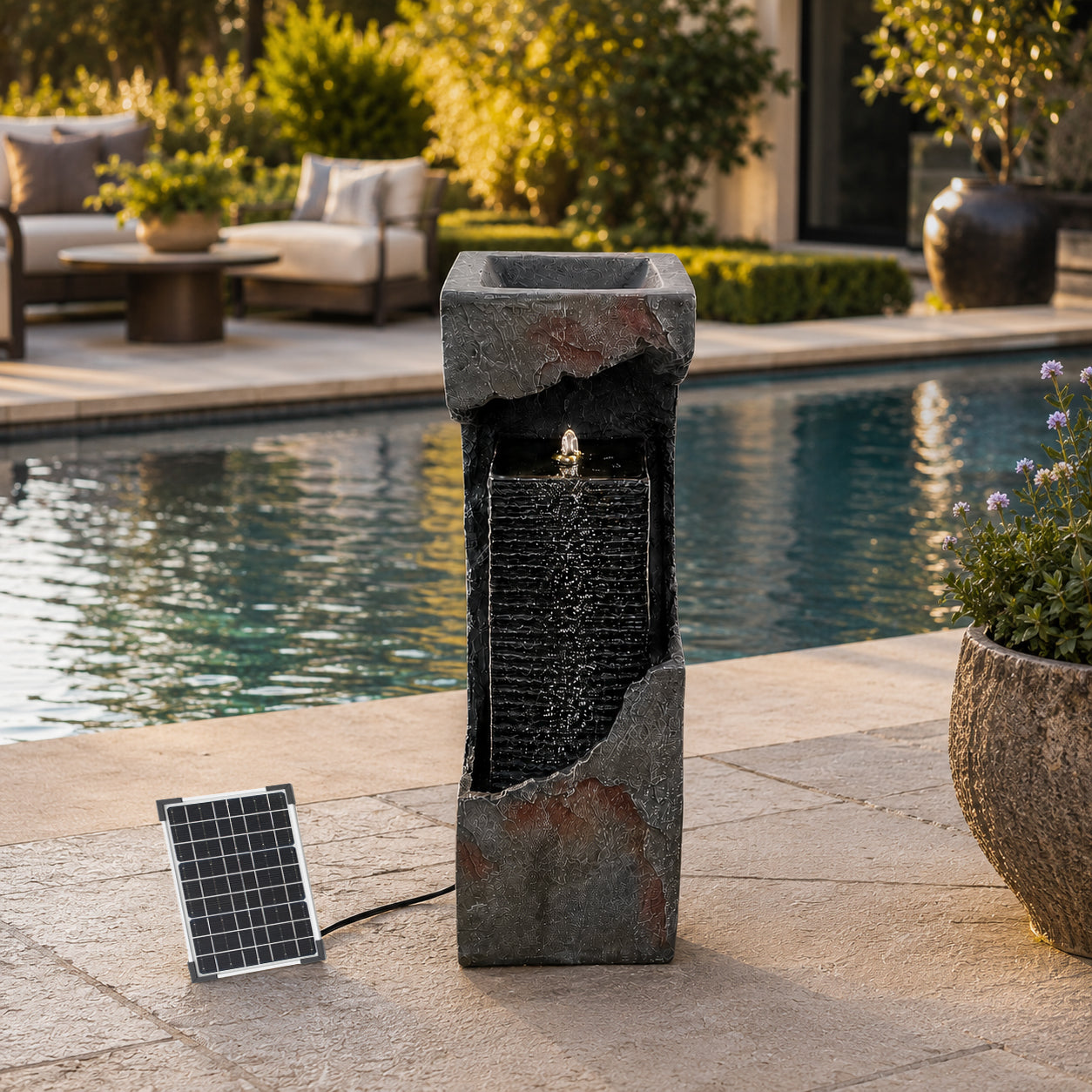 Modern Outdoor Fountains and Waterfalls with Lights Flooring Standing for Garden, Patio, Deck, Backyard, Porch and Home Art Decor