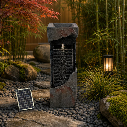 Modern Outdoor Fountains and Waterfalls with Lights Flooring Standing for Garden, Patio, Deck, Backyard, Porch and Home Art Decor