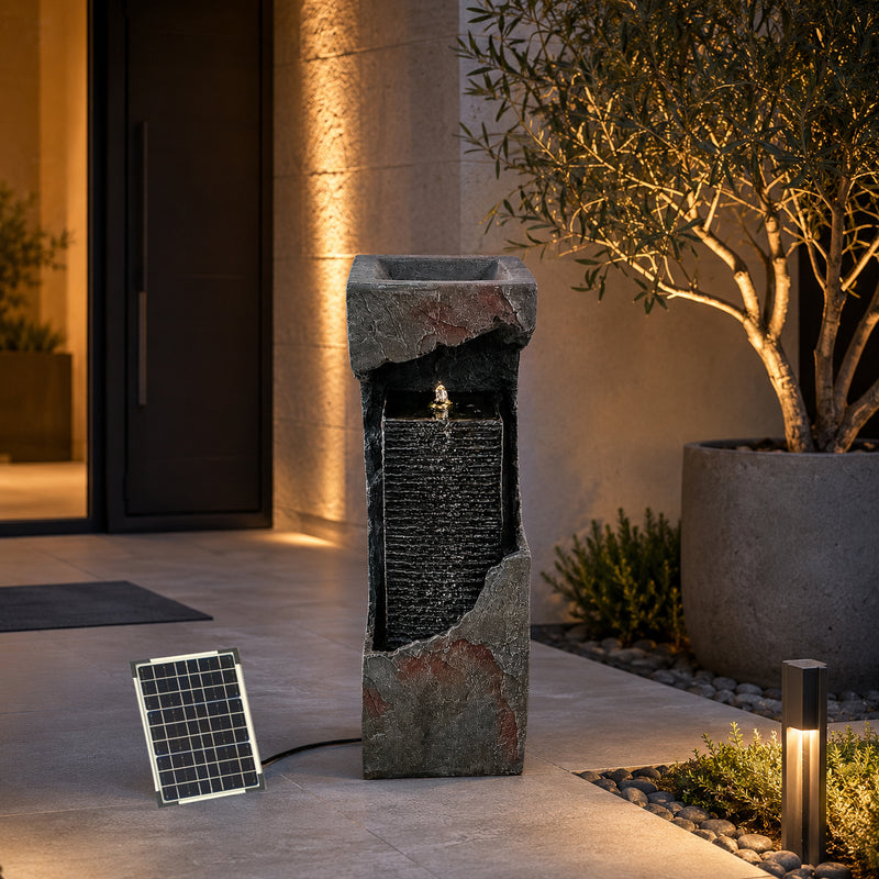 Modern Outdoor Fountains and Waterfalls with Lights Flooring Standing for Garden, Patio, Deck, Backyard, Porch and Home Art Decor