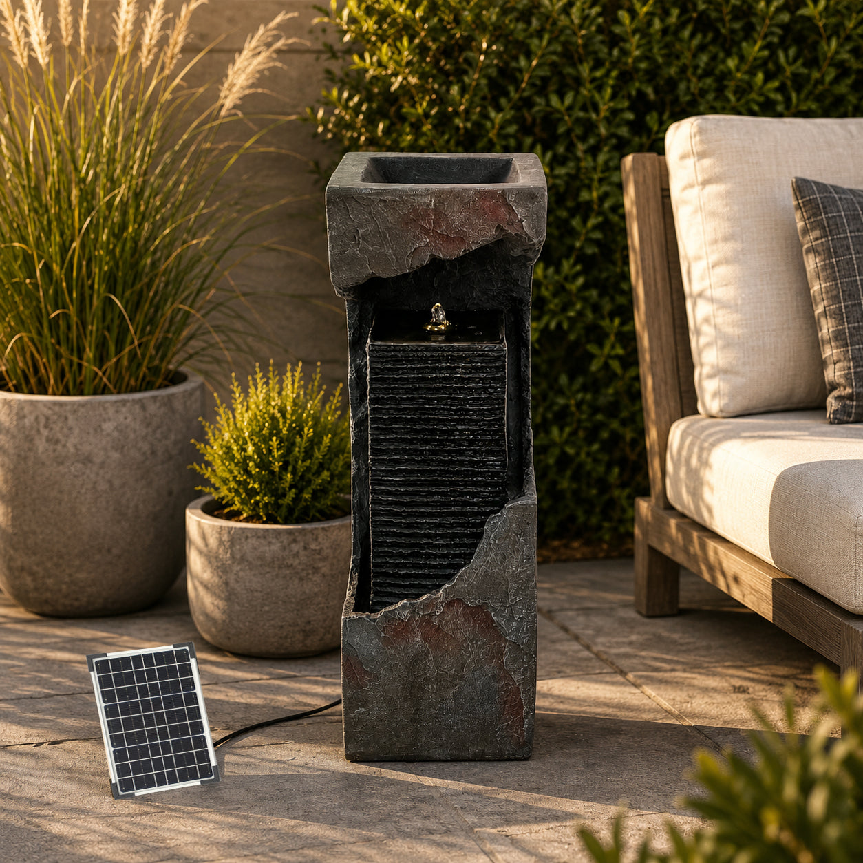 Modern Outdoor Fountains and Waterfalls with Lights Flooring Standing for Garden, Patio, Deck, Backyard, Porch and Home Art Decor